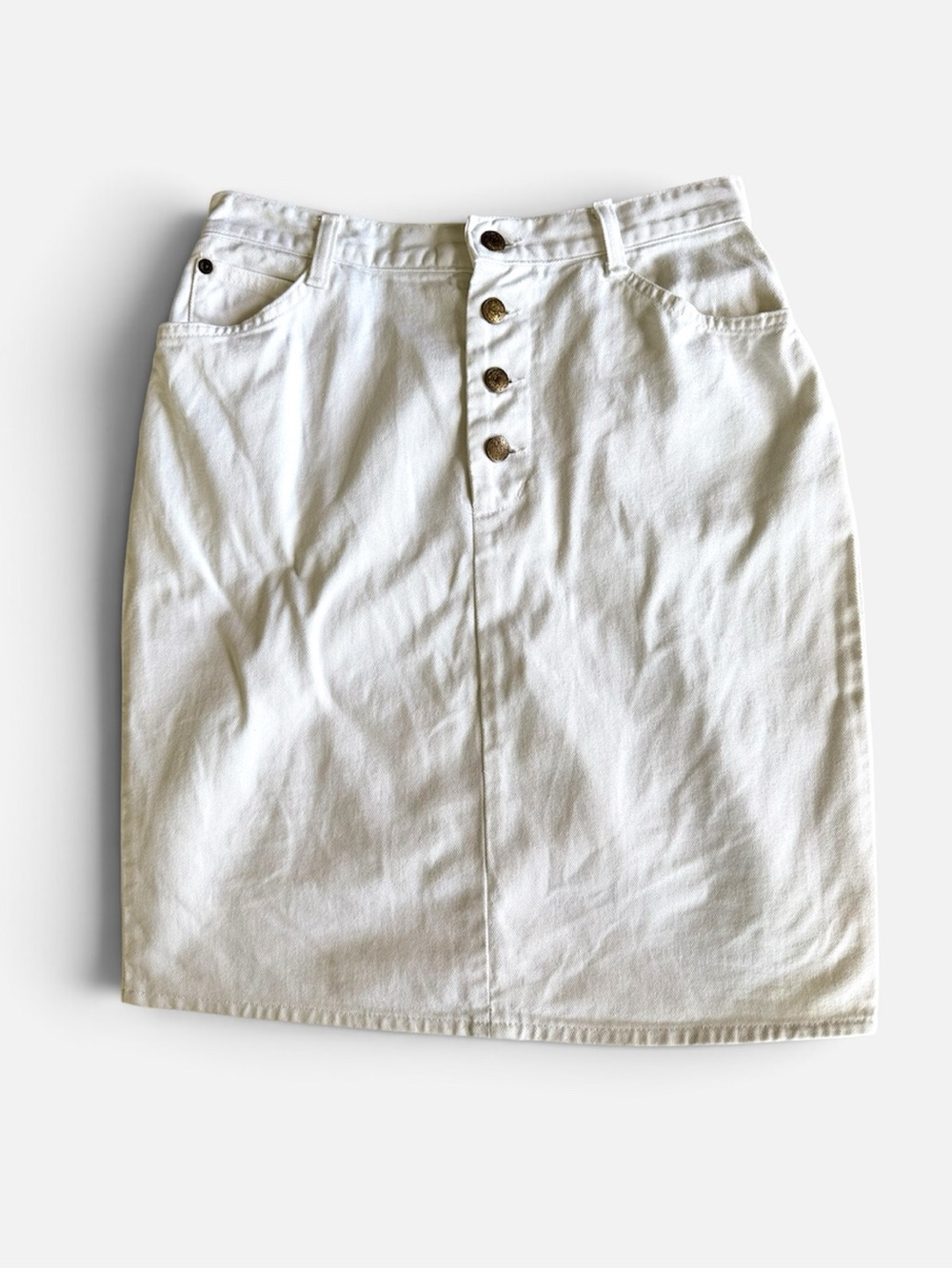 Vintage 90s Mixed Blues White Denim Button Fly Pencil Mini Skirt Sz 11